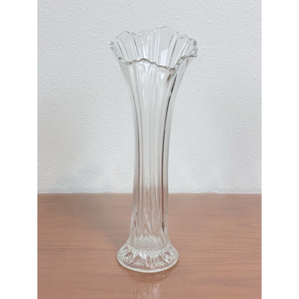 Antique Swung 14-in Clear Vase Bryce Higbee Star Hand Blown & Cut Base 1880s